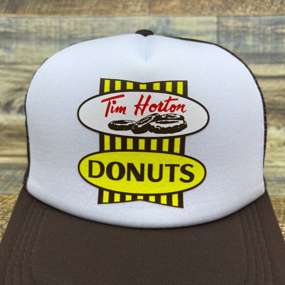Tim Hortons Donuts Mens Trucker Hat Brown Snapback Canadian Restaurant Retro Cap - Picture 3 of 8